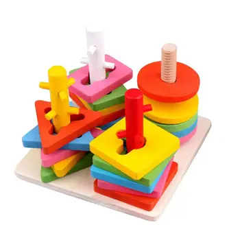 

Intelligence Four-Column Children's Early Education Puzzle Wooden Toy Baby Geometry Matching Cognitive Building Block Toy