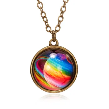 

Space Star Geometric Glow Necklace In The Dark Galaxy System Double Sided Glass Dome Planet Necklace Pendant