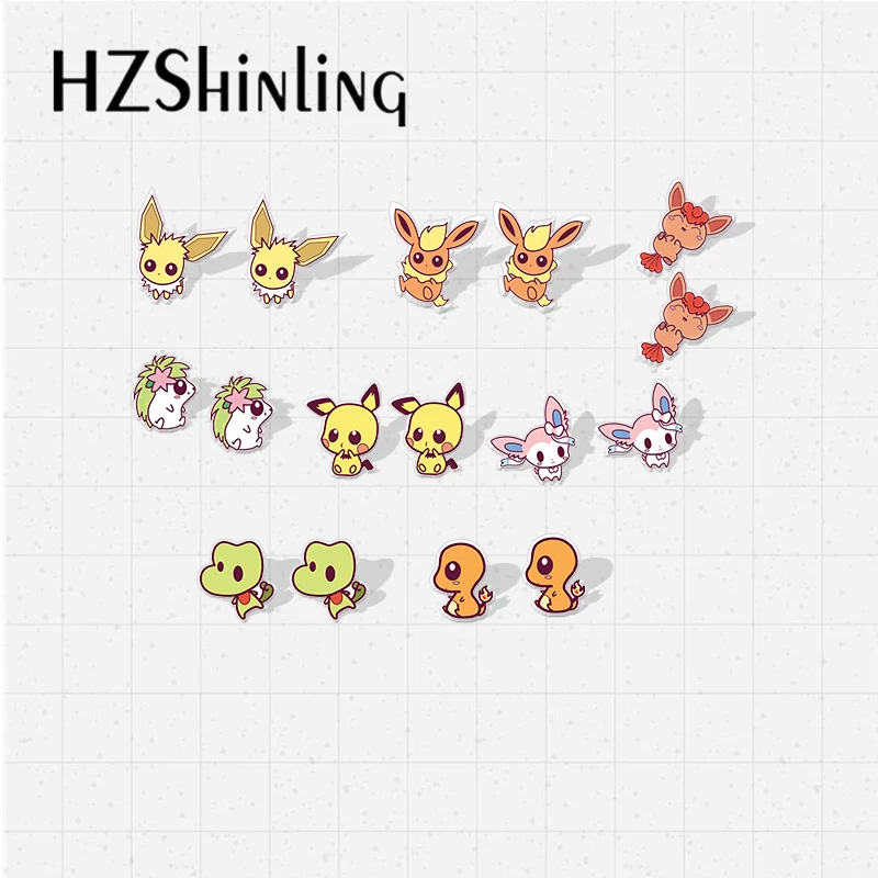 Новое поступление, Мультяшные кавайные персонажи Покемон, иконы эпоксидной смолы, серьги-гвоздики, милые полимерные серьги Пикачу