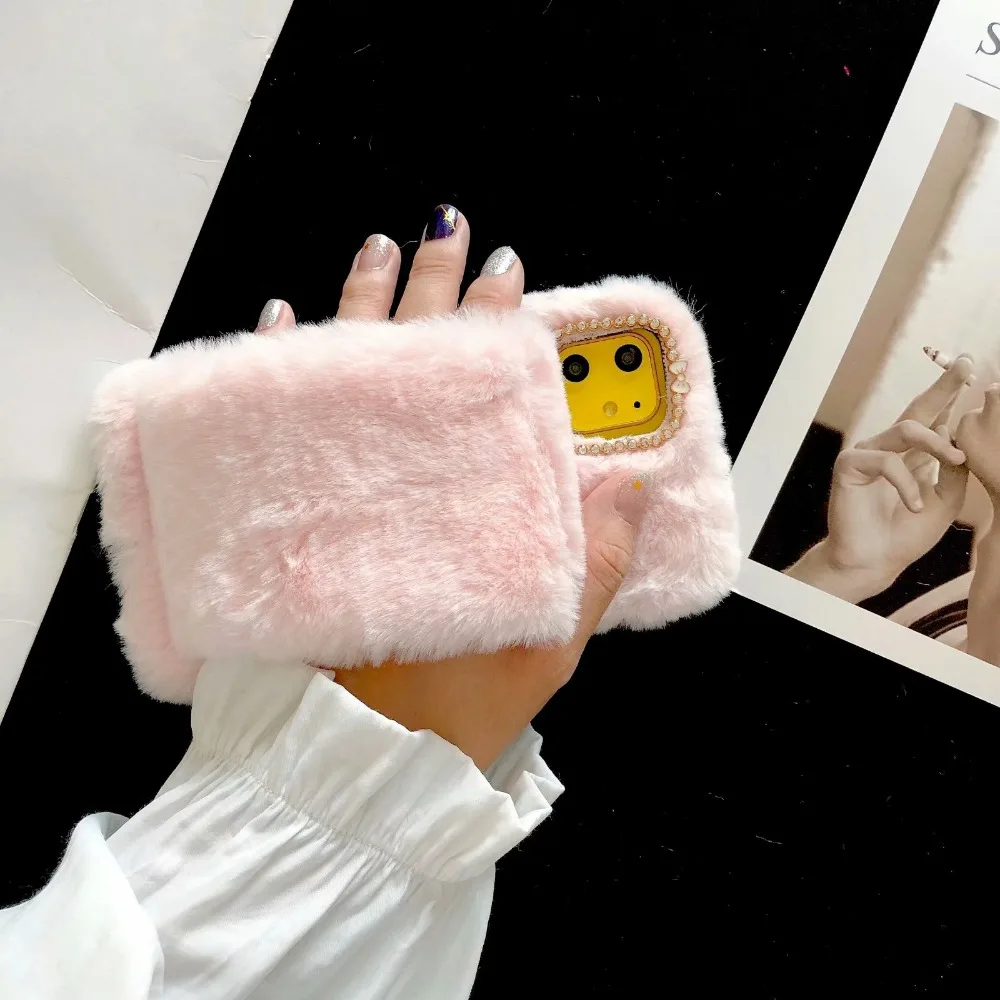 Warm Cute Piggy Fluffy Wristband Phone Case (17)