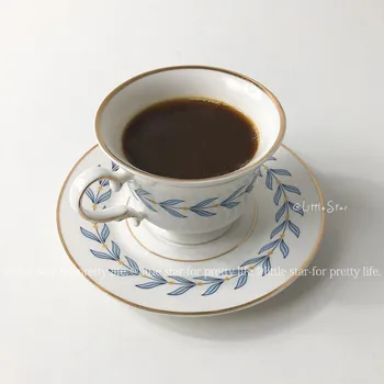 

Retro Korean Ceramic Coffee Cup Minimalist with Handle White Afternoon Tea Cups High Quality Espresso Cup and Saucer MM60BYD