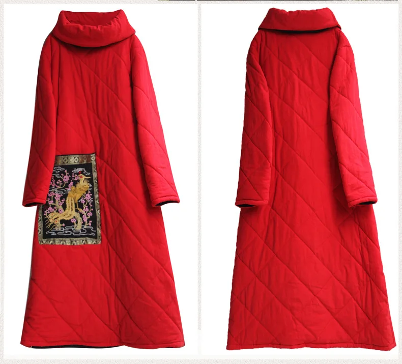 LZJN Winter Coat Warm Women's Jacket Cotton-padded Clothes Heap Collar Fashion Outerwear Embroidery Long Jacket Parka Plus Size  (24)