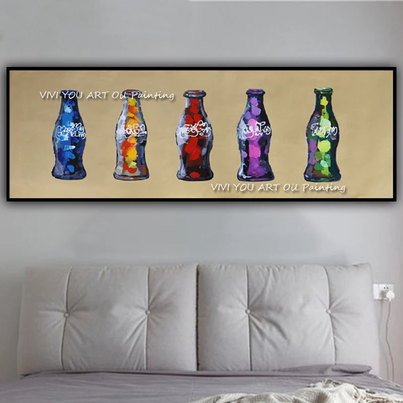 The Color Glass Bottle Drink Abstract Handmade Oil Painting Wall Art on Canvas Painting Wall Decoration Pictures for Living Room image_1
