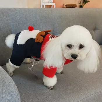 

Pet four-legged cotton clothes pets Christmas clothes thickening autumn and winter clothes dog Christmas deer clothes
