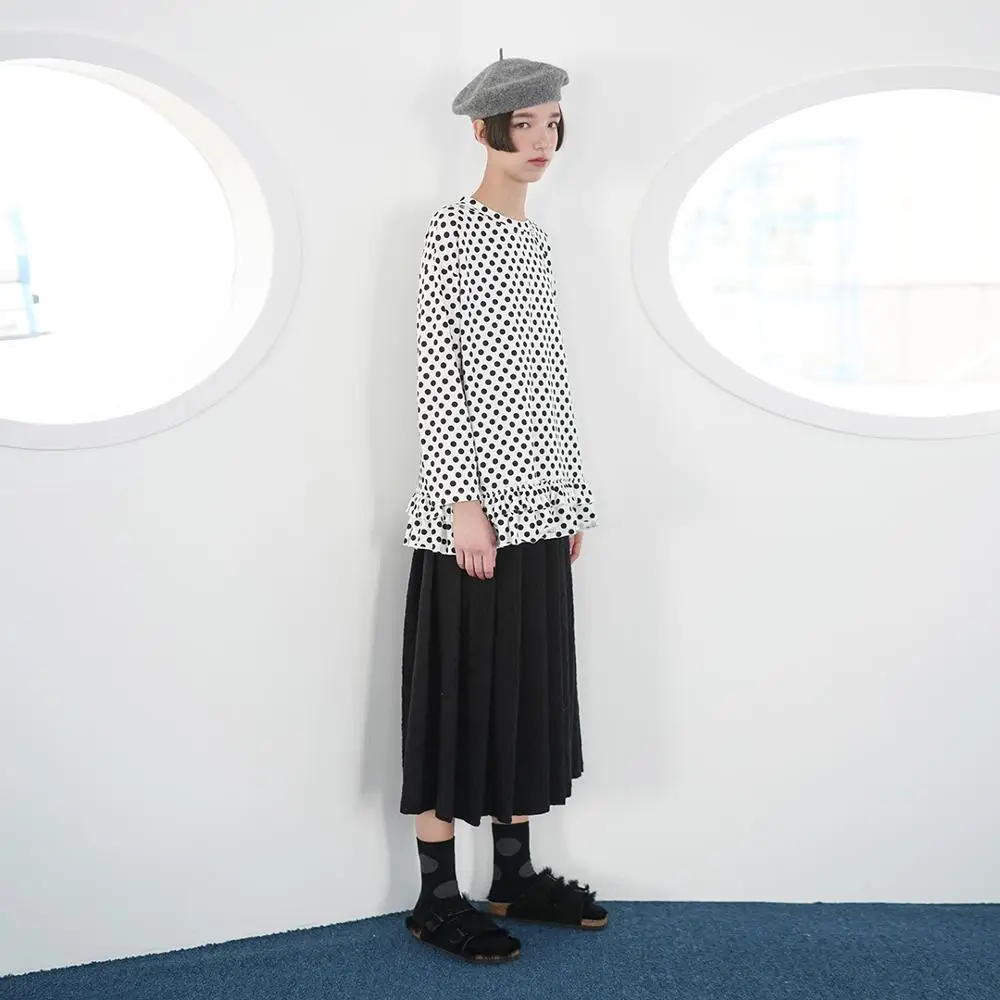 imakokoni Polka Dot Bottoming Shirt White T-Shirt Original Design Wild Loose Long Sleeve Japanese Top 182543
