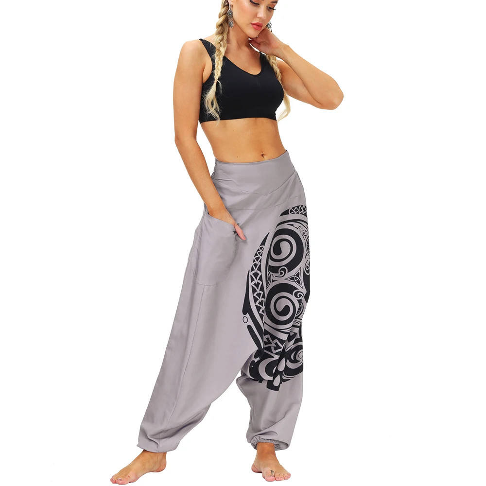 Women and Men Drop Bottom Elastic Waist Loose Fit Baggy Gypsy Hippie Boho Aladdin Yoga Harem Pants - Image 6