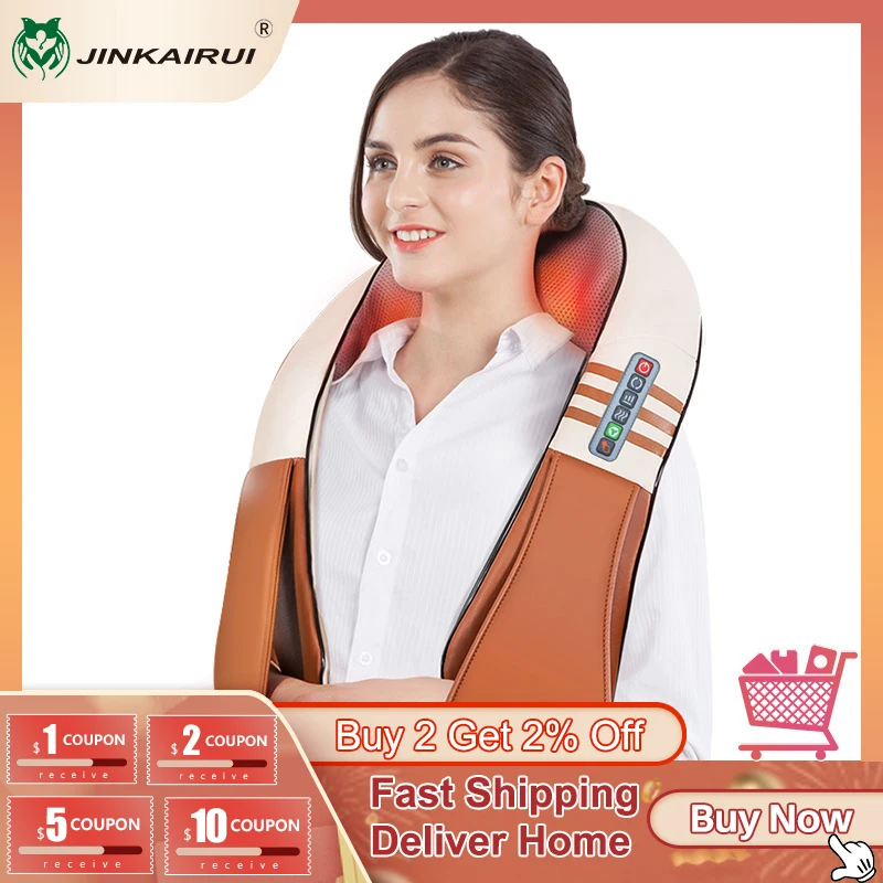 JinKaiRui Back Massager Electrical Shiatsu Neck Shoulder Body Massager Infrared Heated Kneading Car/Home Massagem Masajeador
