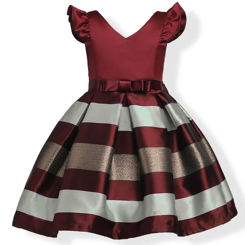 Платье принцессы в полоску для маленьких девочек; праздничное платье принцессы для девочек; детское рождественское платье; Abito da sposa; детское платье для девочек; костюм - Цвет: Red wine