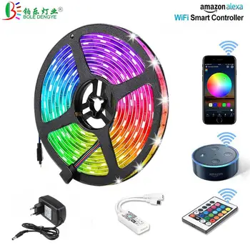 

LED Strip Lights DC 12V Flexible RGB Diode Tape 5M 10M 15M SMD 5050 Color Changing Ribbon Light WiFi Music 44Key Kit+12V Power
