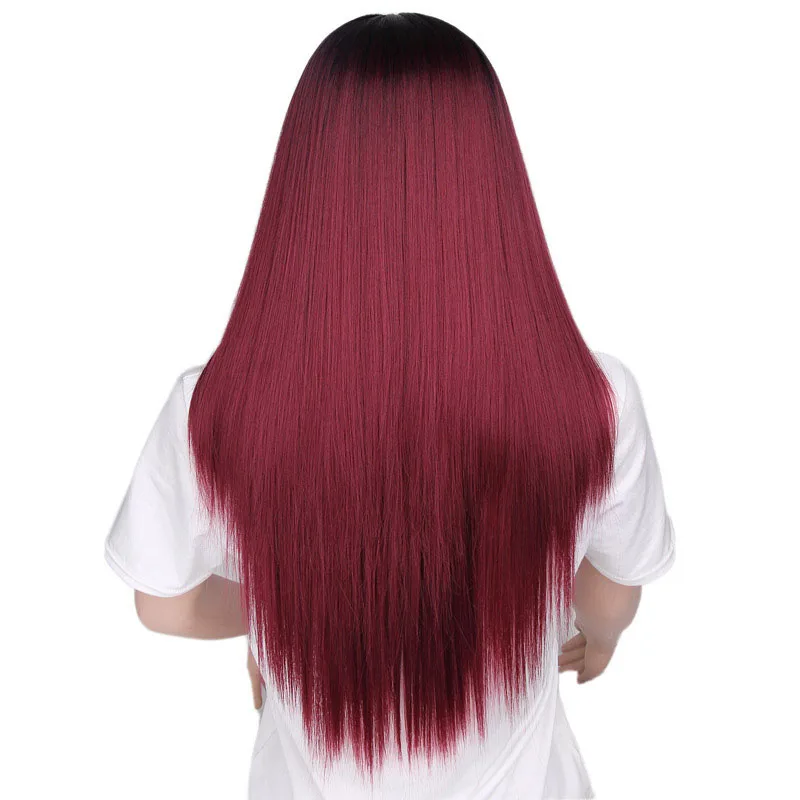 Ombre Синий Зеленый прямые Длинные Синтетические парики для женщин черный розовый парики 24 дюймов можно Косплей парики термостойкие I's a парик - Цвет: Красный