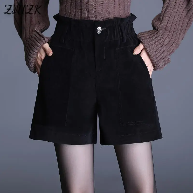 

High-waisted Loose Wide Leg Shorts For Women Autumn Winter 2021 Versatile Boot Pants Elastic Waist Outside Wear Casual Shorts