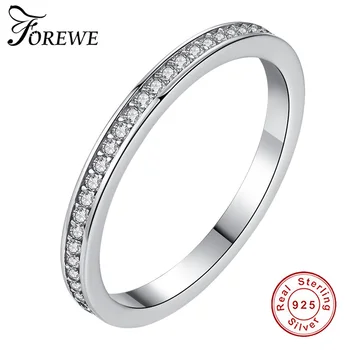 

100% 925 Sterling Silver Geometric Round Clear CZ Circle Finger Ring For Women Wedding Engagement Silver Ring Female Jewelry