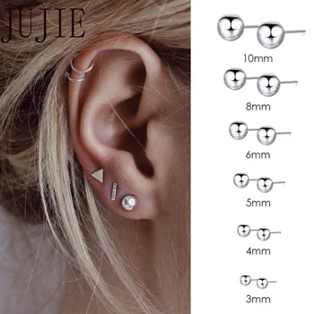 JUJIE Combination Stainless Steel Stud Earrings For Women Fashion Geometric Silver Earring Jewellery Wholesale/Dropshipping