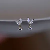 925 Sterling Silver French Simple Crystal Bud Stud Earrings Women Light Luxury Temperament Wedding Party Jewelry Gift 1