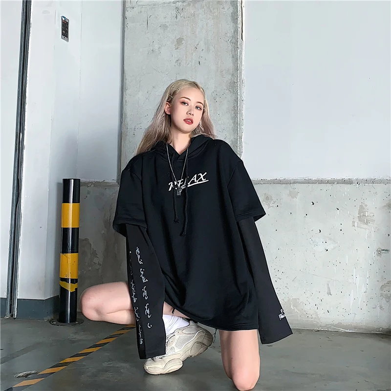 Woherb Harajuku уличная толстовка с капюшоном для женщин Поддельные 2 шт. Hoodiea корейский стиль звезда письмо печати Ulzzang негабаритных толстовка