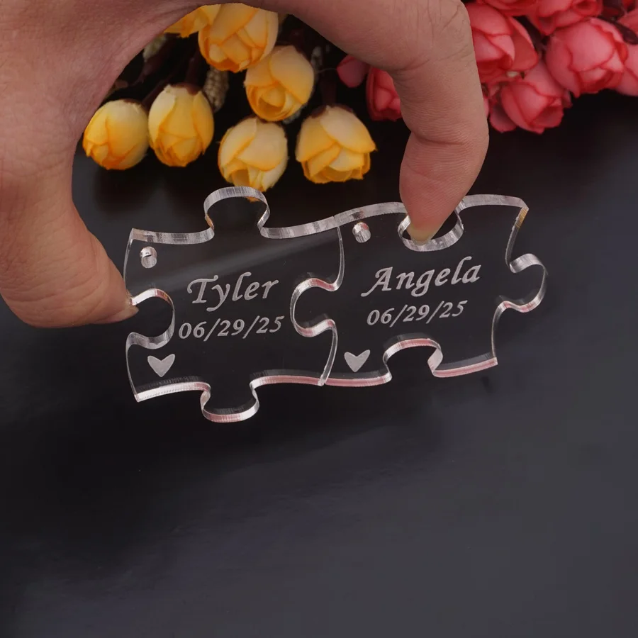  1 Pair 6cm Personalized Acrylic Transparent Small Puzzel Hanging Tag Custom Wedding Name Date Invit - 4000337620163