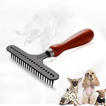 Гребни для ухода за шерстью животных из нержавеющей стали, расческа для ухода за кошками, расческа для собак с деревянной ручкой, расческа для щенков