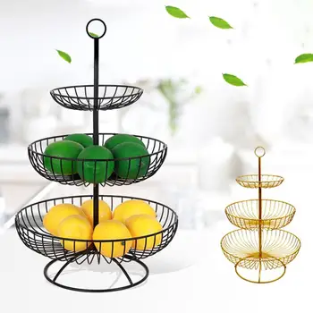 

3 Tier Retro Simple Round Metal Household Fruit Plate Tray Stand Storage Basket