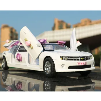 

6 Open Door Extended Wedding Car Model Toy Ornaments Children's Simulation Sound And Light Pull Back Car Pink/White/Red