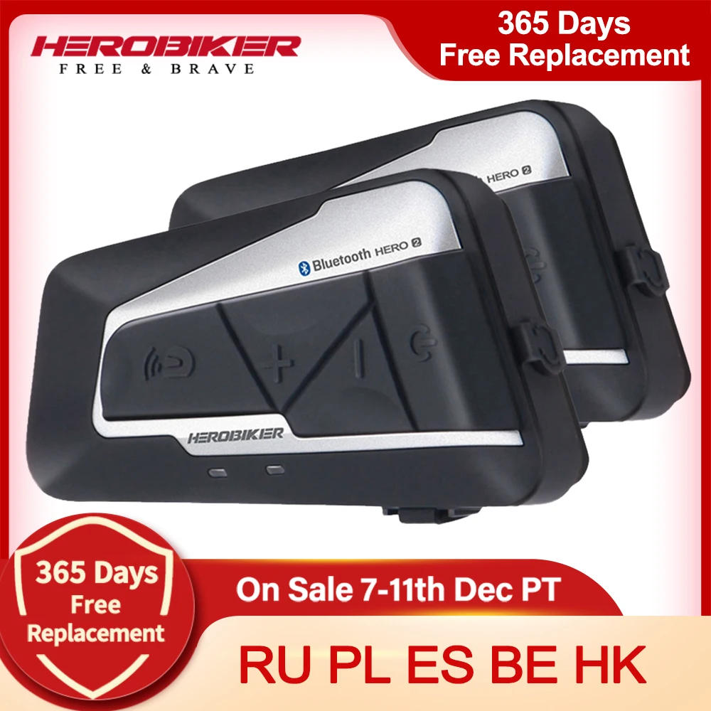 HEROBIKER Motorcycle Bluetooth Intercom Motorcycle Helmet Intercom Headset Waterproof Wireless Moto Headset Interphone 2 Set