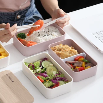 

Japanese Style Double Layer Large Capacity Bento Lunch Box Students Seperated Container-Microwave Oven Heating Women's Offic