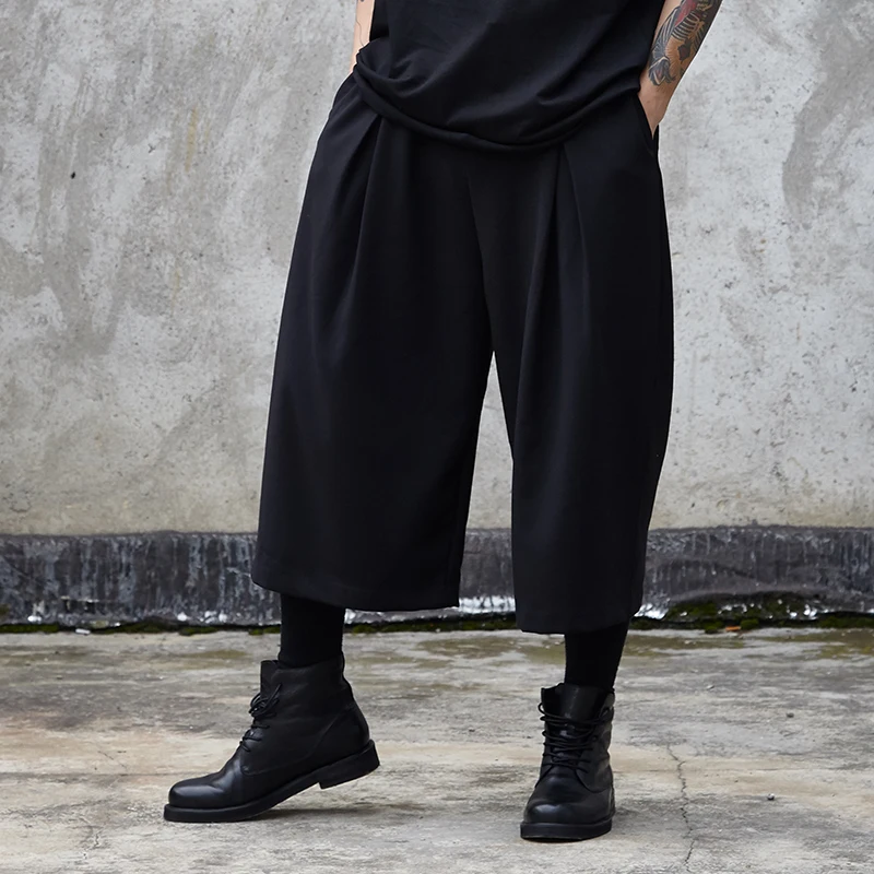 Men's eight trousers spring/summer new Yamamoto Black trend loose men's bell-bottom trousers wide leg trousers men's culottes
