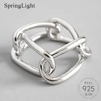 

Springlight Simple Chain Square Buckle Ring Real 925 Sterling Silver Creative Handmade Design Fine Jewelry Rings for Women Gift