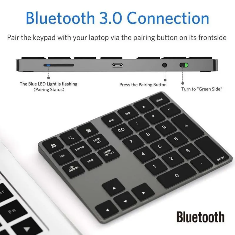 

Bluetooth mini Keypads Aluminum wireless numeric keypad BT Pad 34 Keys External Number Keyboard Shortcut