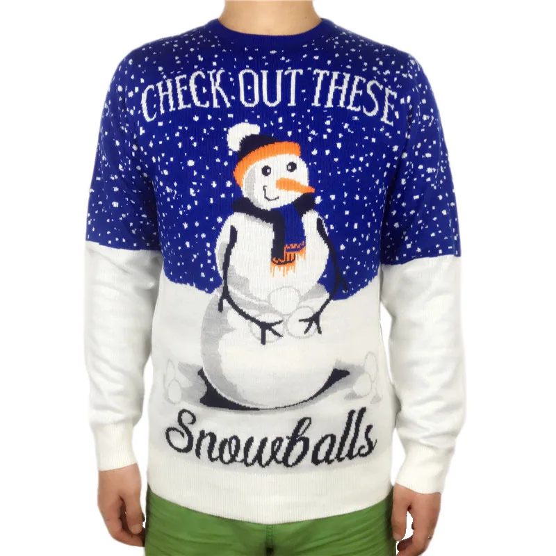 

Knitted Snow Balls Graphic Tacky Ugly Christmas Sweater for Men Funny Party Knit Pullover Mens Ugly Xmas Jumper Plus Size
