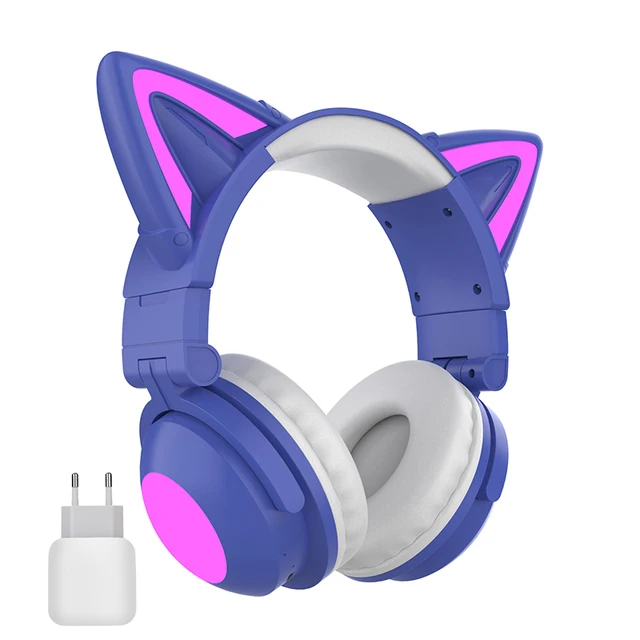 New ZW068 Bluetooth5.0 Headphone Wireless Headset With HD Microphone Cat Ear Cute LED Light Flashing for Girl Gift Charger purple