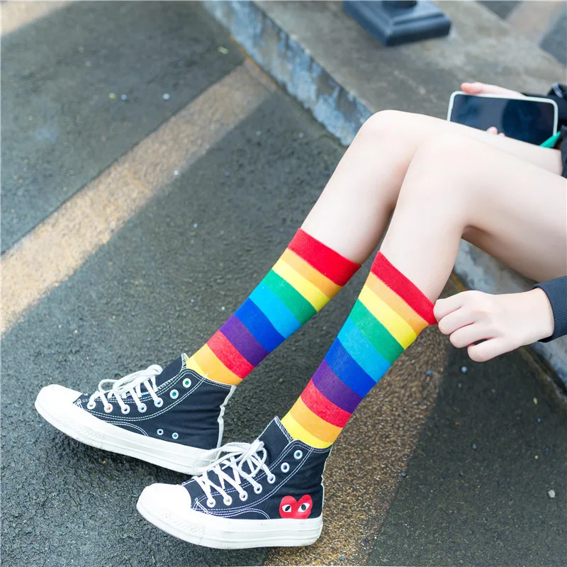2019 новые радужные полосатые узорчатые длинные хлопковые носки женские зимние