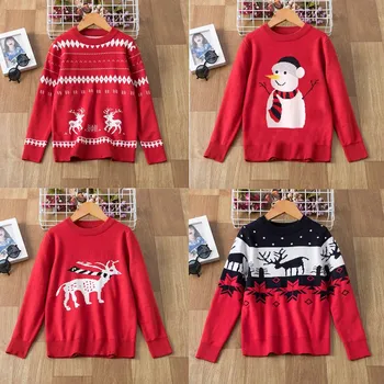 

Winter Boys Red Christmas Party Sweater Children New Year Costume Kids Long Sleeve Outerwear Girls Cartoon Elk Knitte Sweater