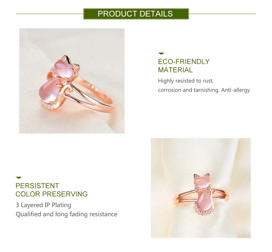 Sterling Silver Pink Crystal Cat Rings For Women Fashion Jewelry - PeticaDeals