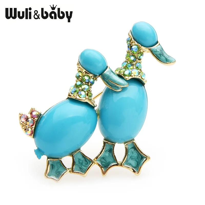 Wuli&ampbaby Red Blue Acrylic Couple Ducks Brooches Women Men Rhinestone Animal Casual Party Brooch Pins Gifts | Украшения и