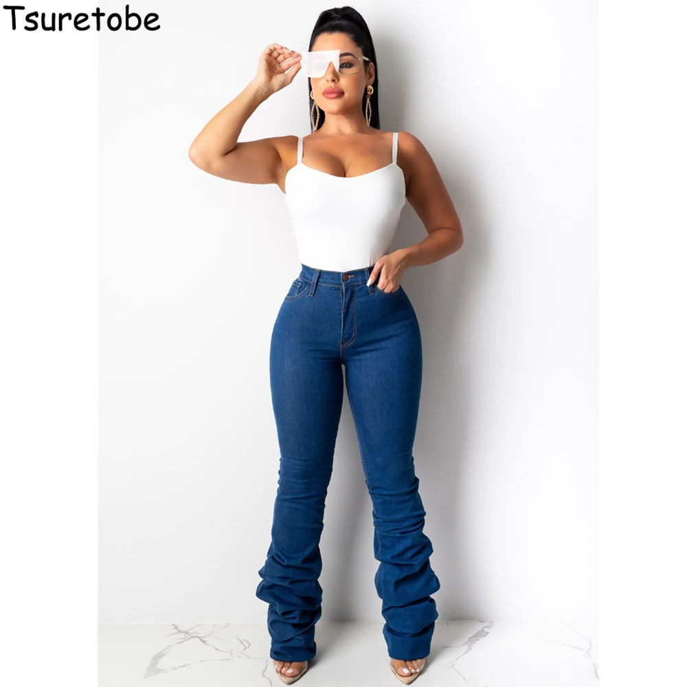 Tsuretobe Stacked Jeans Women 2020 High Waist Bell Bottom Jeans Streetwear Flare Jeans Black Denim Pants Vintage Trousers Female Tsuretobe Stacked Jeans Women 2020 High Waist Bell Bottom Jeans Streetwear Flare Jeans Black Denim Pants Vintage Trousers Female