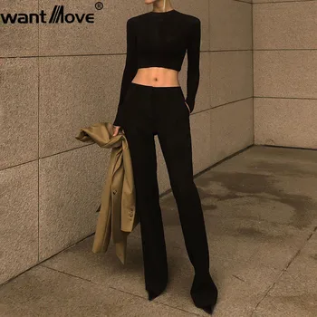 

Wantmove women pants 2020 high waist zipper loose solid leisure office pants WM1230