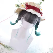 Косплей салон Лолита 35 см блонд смешанный синий/черный смешанный зеленый Ombre Bob челка милый Хэллоуин синтетический парик для косплея