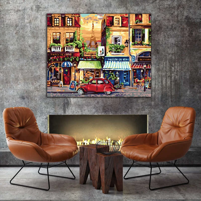 

DIY colorings pictures by numbers with street picture drawing Relief painting by numbers framed Home