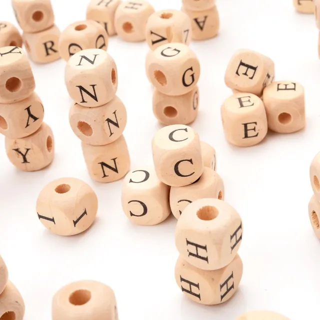 20Pcs 10/12/14mm Mixed Wooden Alphabet Letter Beads Square Cube Natural  Wood Spacer Beads For Jewelry Making DIY Bracelet