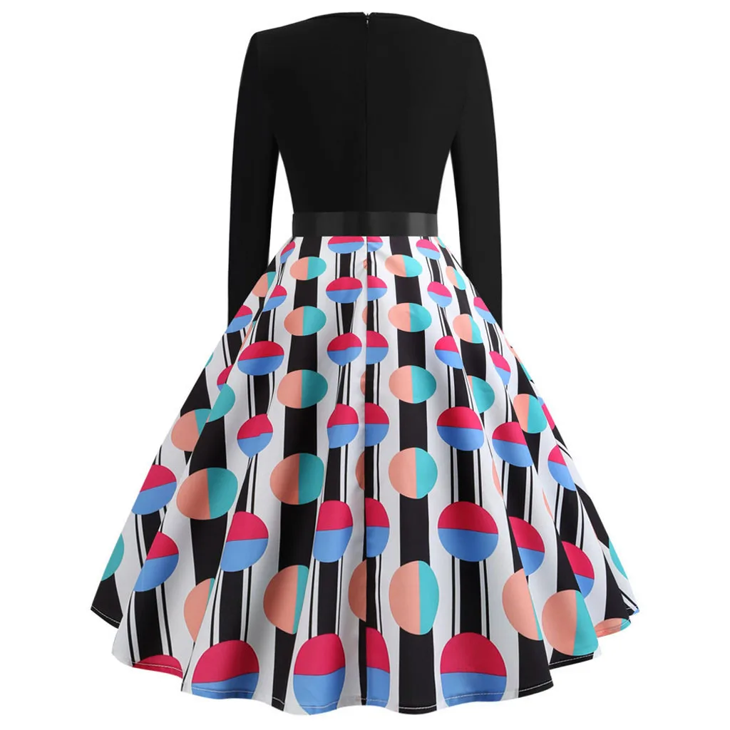 

Fashion Dress Multi Color Elagent Polka Dot Print Dress Women Spring Autumn Casual A Line Swing Vintage Dress Evening Party