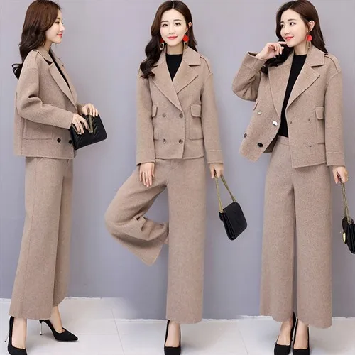 

Two-Piece Set Woolen Jacket Women's Short 2019 Winter New Products WOMEN'S Dress Korean-style Fashion Duffle Coat Loose Pants Le