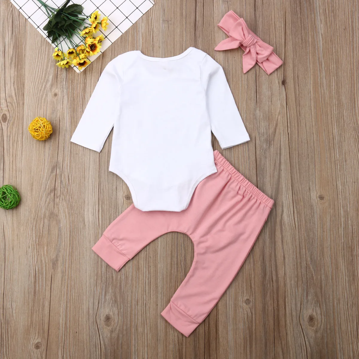 Emmababy Одежда для новорожденных девочек Боди со слоном с длинными рукавами+ леггинсы с бантом на пуговицах, осенне-зимняя одежда