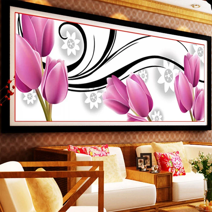 150*56 см тюльпаны цветы Рукоделие, сделай сам для гостиной с принтом крестиком наборы для вышивки Полный Набор для вышивки крестиком шелковая нить