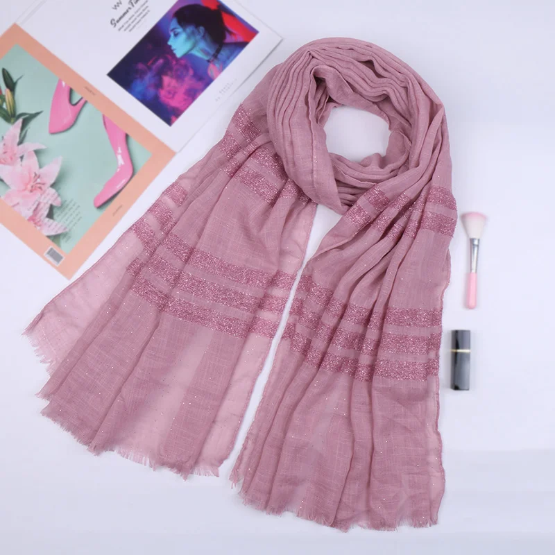 Glitter stripe hijab scarf shimmer cotton shawls muslim fringed shawls wraps fashion headband scarves 10pcs/lot