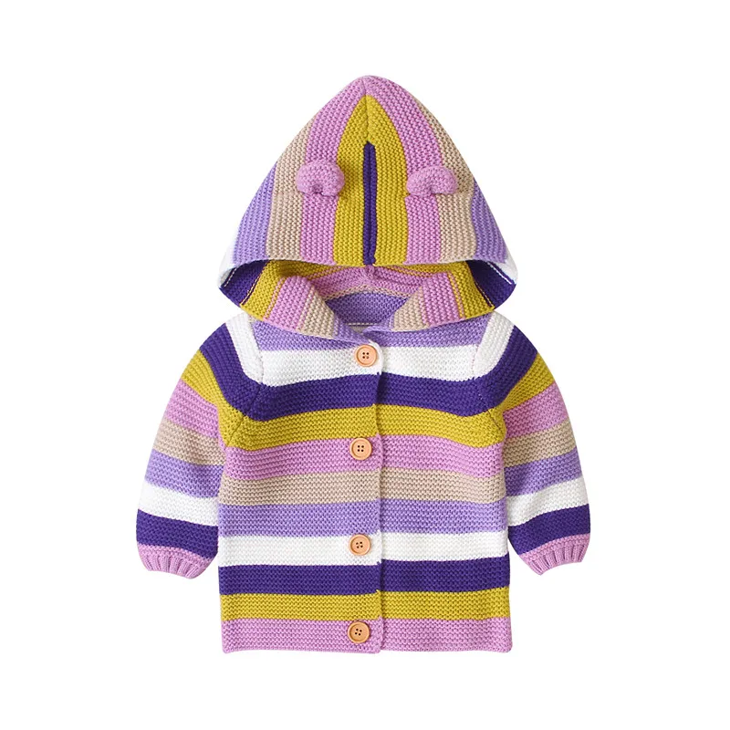 

Infant Baby Girls Cardigans Hoodies Toddler Colorful Stripe Knitted Buttons Outerwear Winter Fall Spring Autumn Sweatshirts