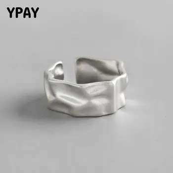 

YPAY Brush Finish Adjustable Ring Genuine 925 Sterling Silver Irregular Concavo-convex Frosted Surface Rings for Women YMR643