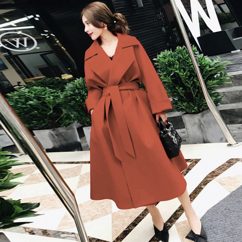 

Winter Woman Coats 2019 Autumn and Winter New Long Section Large Size Woolen Coat Solid Color Loose Woolen Coat Female