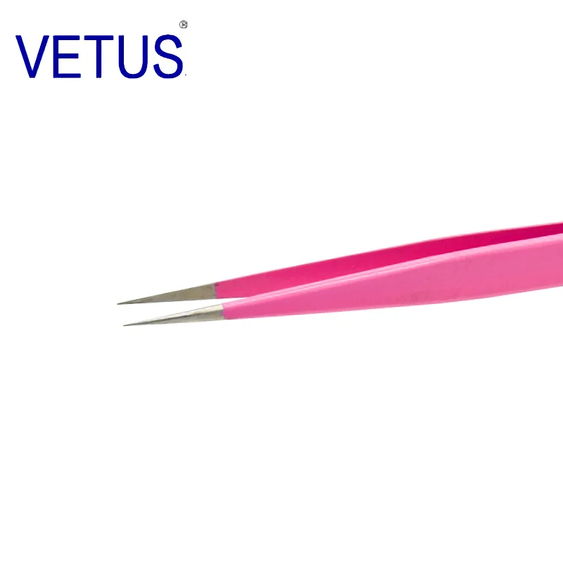VETUS CS-12 Pink Tweezers Anti -acid Anti-alkali Corrosion-resistant ESD Anti-Static Pincers Eyelash Grafting Blooming Tool eyelash tweezers