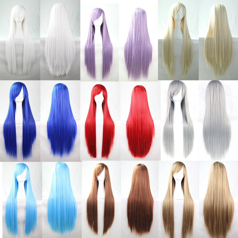 

Длинные парики для женщин, термостойкие синтетические волосы, для Хэллоуина, вечеринки, аниме, косплей, черные, золотые, синие, серые, 80 см, 17 цветов