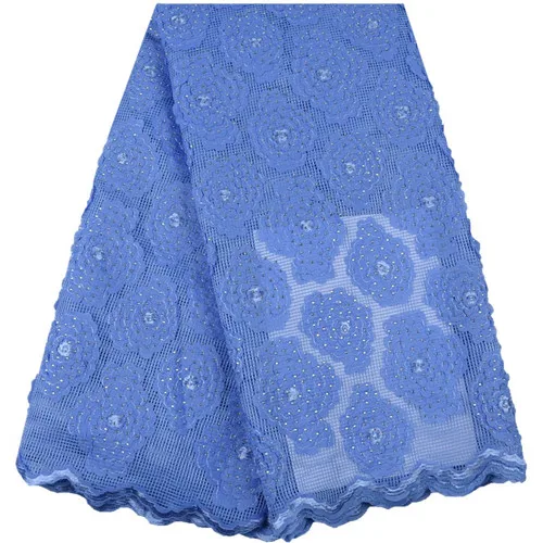 Небесно голубой Африканский хлопок кружево ткань Высокое качество 3d цветок, французское кружево ткань с камнями для нигерийские вечерние платье 1699 - Цвет: As Picture